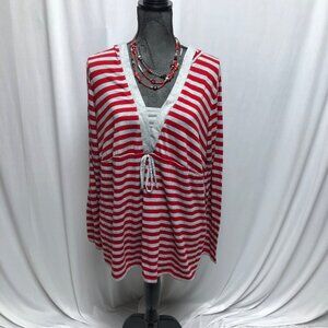 Announcements Maternity Hoodie Size Large 12-14 Red Silver Long Sleeve V-Neck